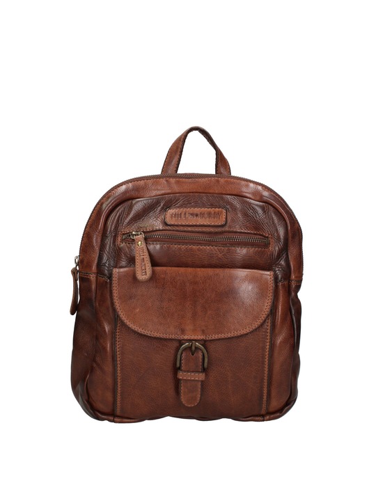 Hill Burry, Rucsac de piele cu buzunare exterioare, Maro