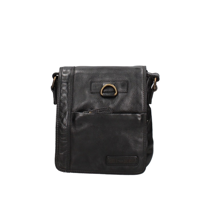Hill Burry, Geanta crossbody de piele cu clapa, Negru