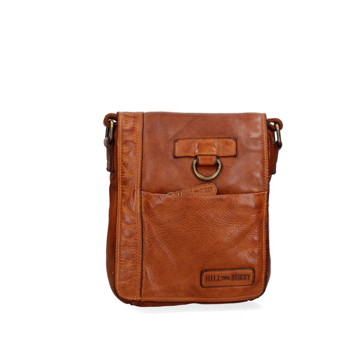 Hill Burry, Geanta crossbody de piele cu clapa, Maro scortisoara