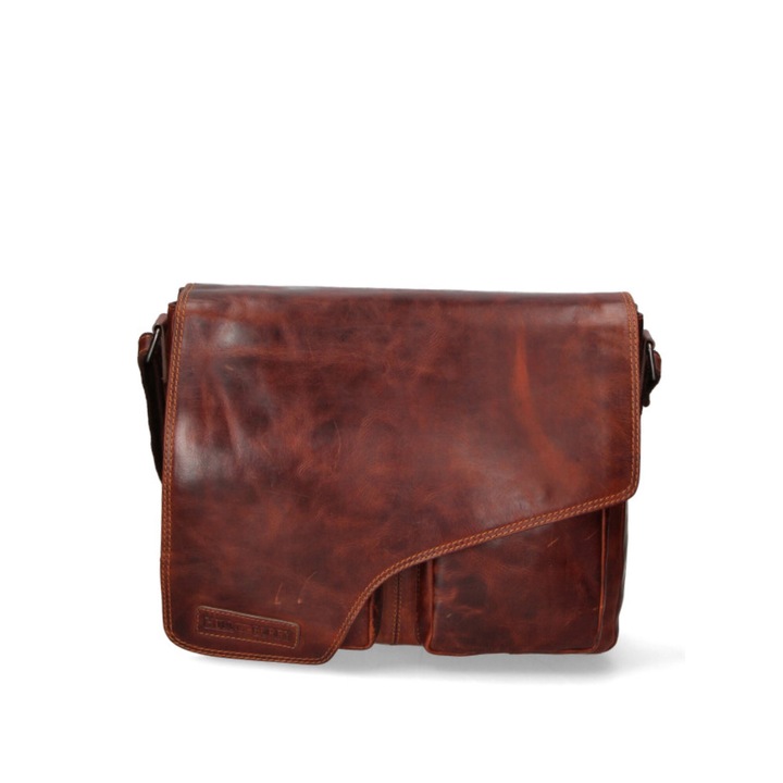 Hill Burry, Geanta crossbody de piele cu clapa, Maro