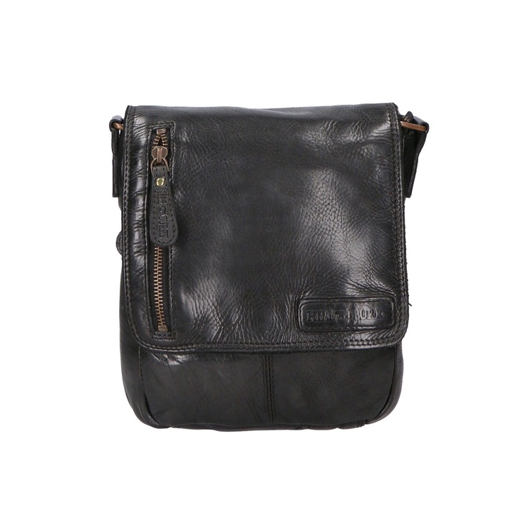Hill Burry, Geanta crossbody de piele cu bareta ajustabila, Negru