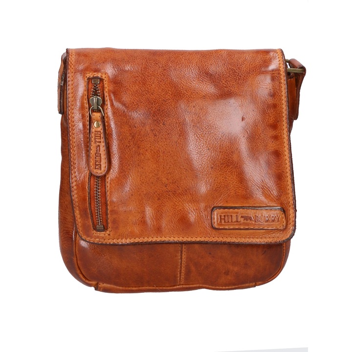Hill Burry, Geanta crossbody de piele cu bareta ajustabila, Maro scortisoara