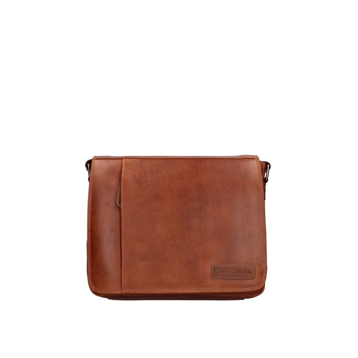 Hill Burry, Geanta crossbody de piele cu bareta cu logo, Maro inchis