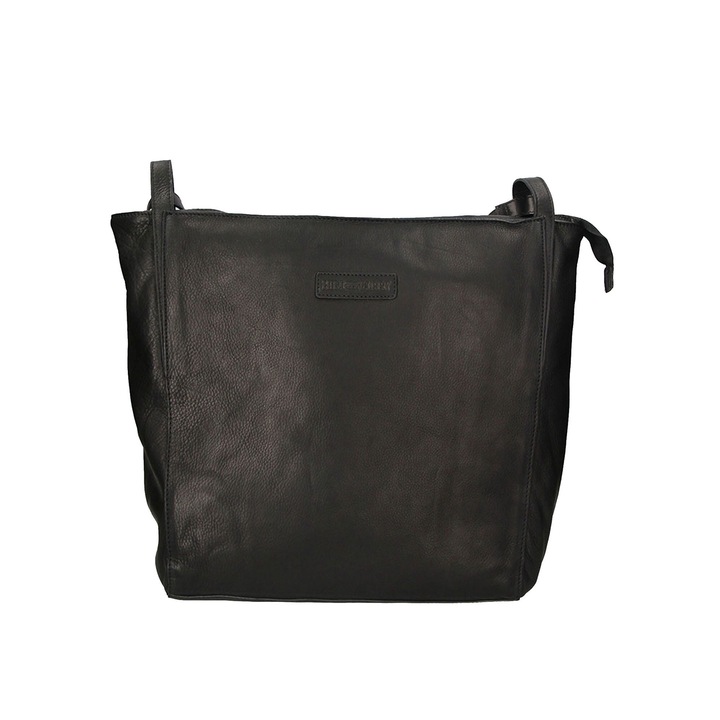 Hill Burry, Geanta tote de piele cu bareta detasabila, Negru