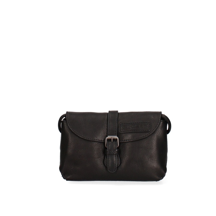 Hill Burry, Geanta uni crossbody de piele, Negru