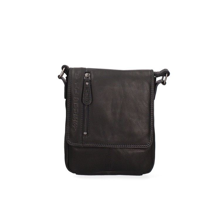 Hill Burry, Geanta crossbody uni de piele, Negru