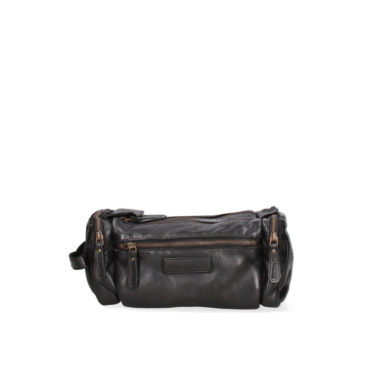 Hill Burry, Geanta de piele cu maner si buzunare cu fermoar, Negru