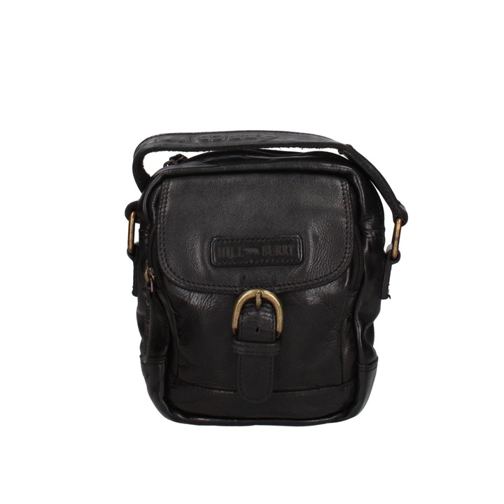 Hill Burry, Geanta crossbody de piele cu aplicatie logo, Negru