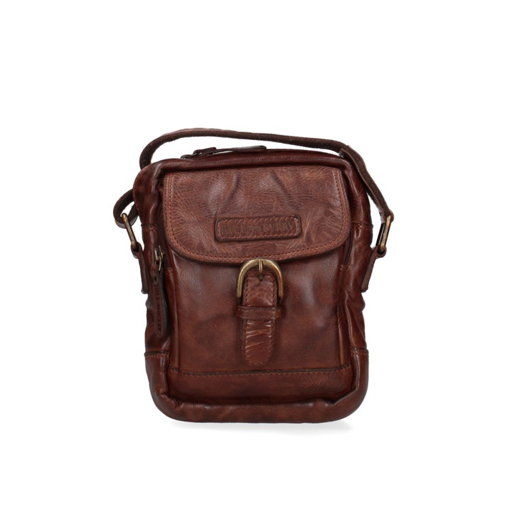 Hill Burry, Geanta crossbody de piele cu aplicatie logo, Maro
