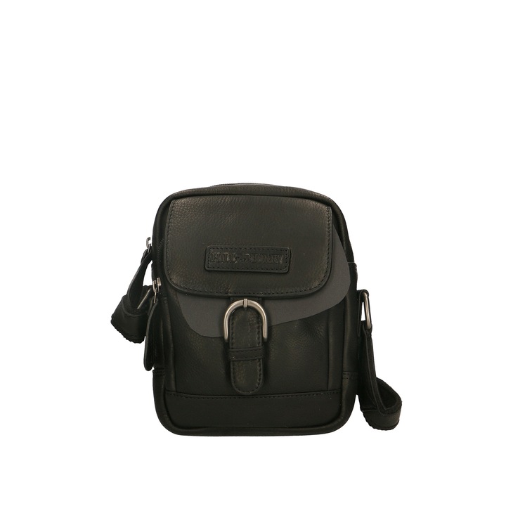 Hill Burry, Geanta crossbody de piele cu aplicatie logo, Negru