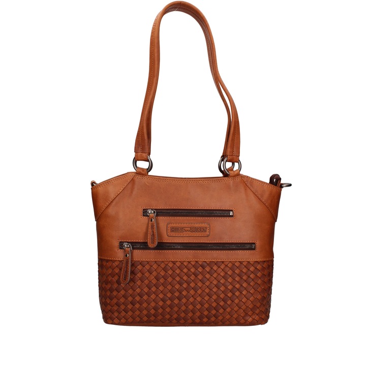 Hill Burry, Geanta de piele cu bareta de umar, Maro