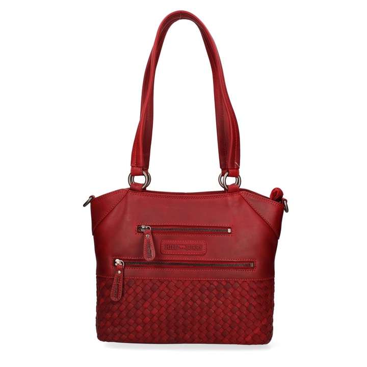 Hill Burry, Geanta de piele cu bareta de umar, Rosu