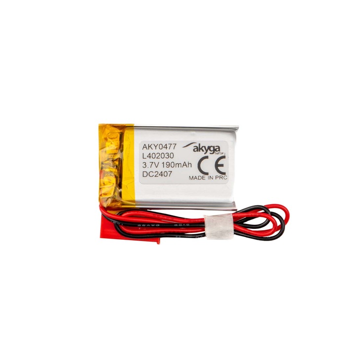 Baterie Li-Polymer Akyga 3.7V 190mAh cu conector JST 2 pini, 150mm