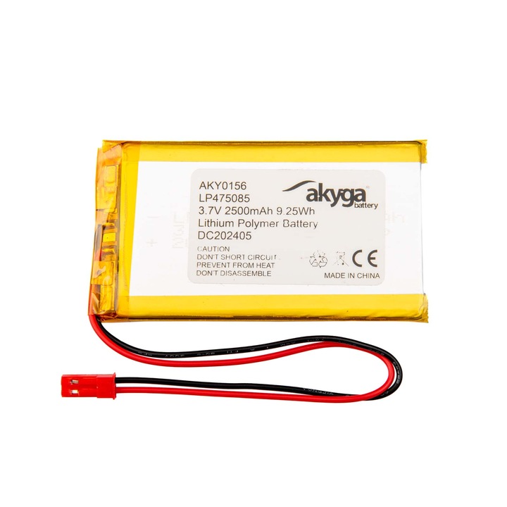 Baterie Li-Po Akyga 3.7V 2500mAh cu protectie PCM si conector JST 2 pini 150mm