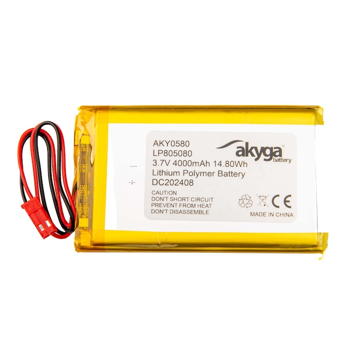Acumulator Li-Polimer Akyga LP805080 de 3.7V 4000mAh max.3A cu fire si conector 2.54JST