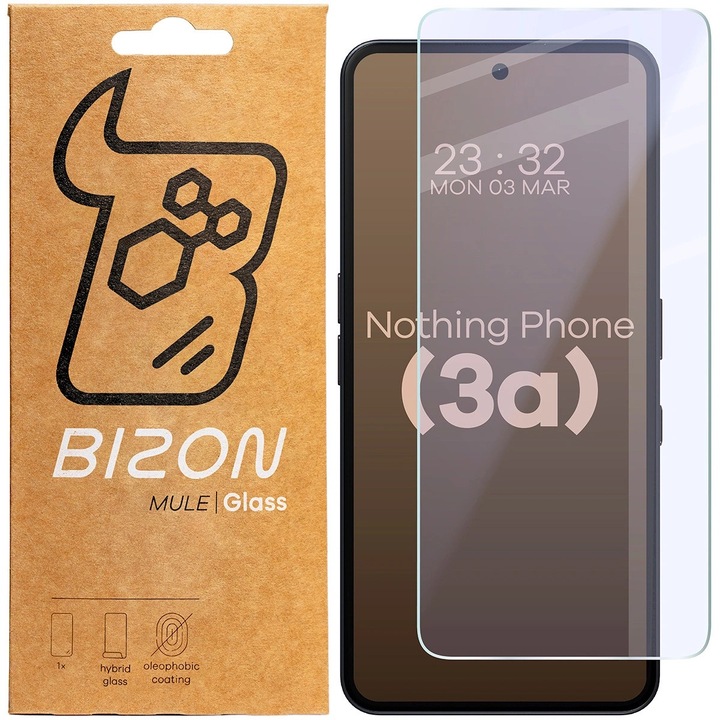 Folie hibrida Bizon Glass Mule pentru telefonul Nothing Phone (3a), 9H, 0,43mm, transparenta, 15,65x7,05cm