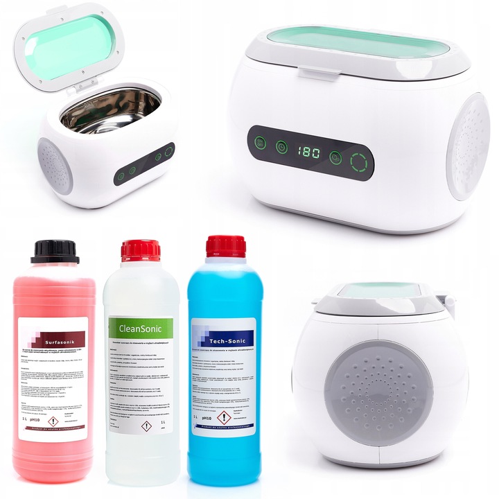 Ultrahangos tisztító PS-06A, Techrebal, 35W, 600ml, 3 folyadékos készlet