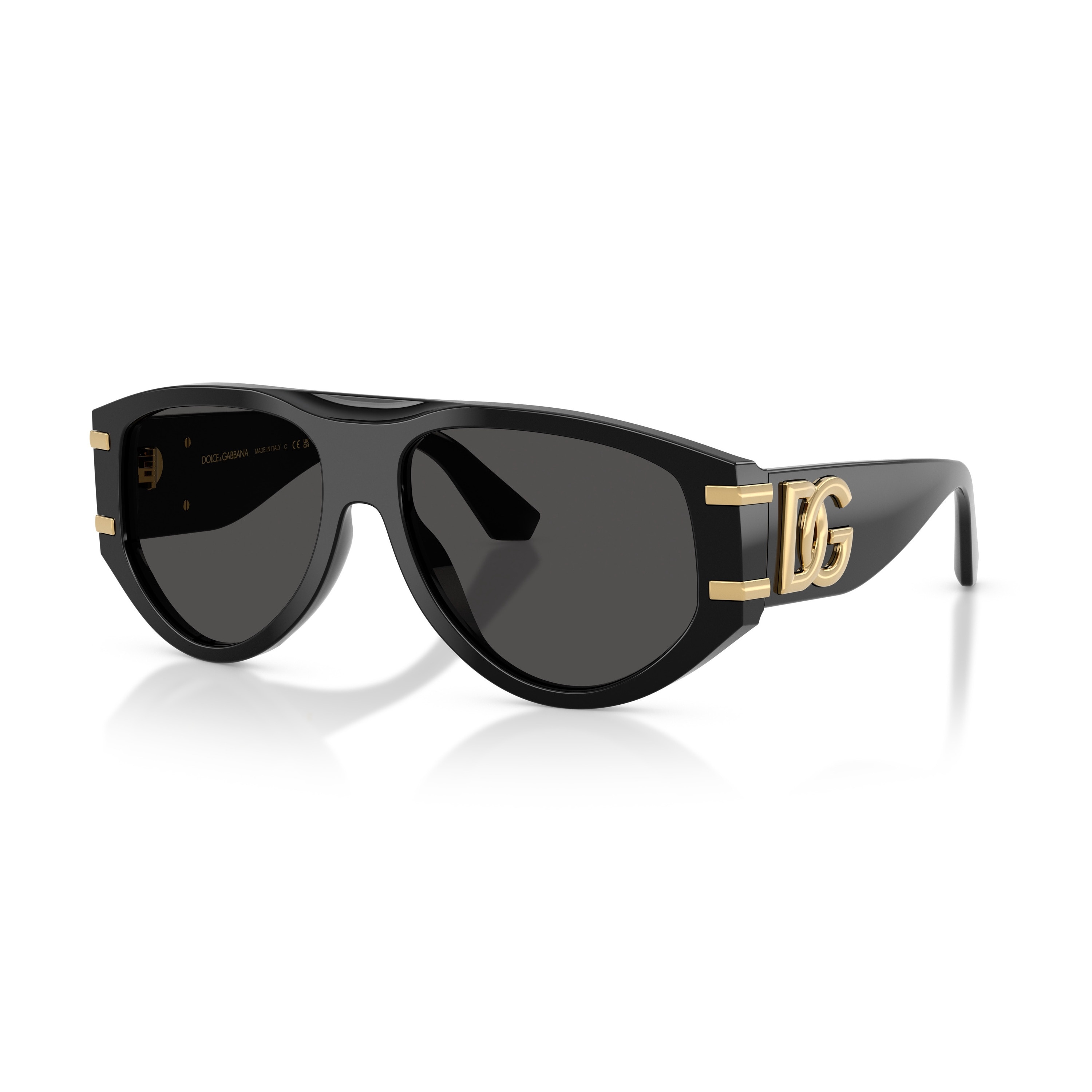 Dolce & Gabbana, Ochelari de soare ovali cu lentile uni, Auriu, Negru, 57-16-145