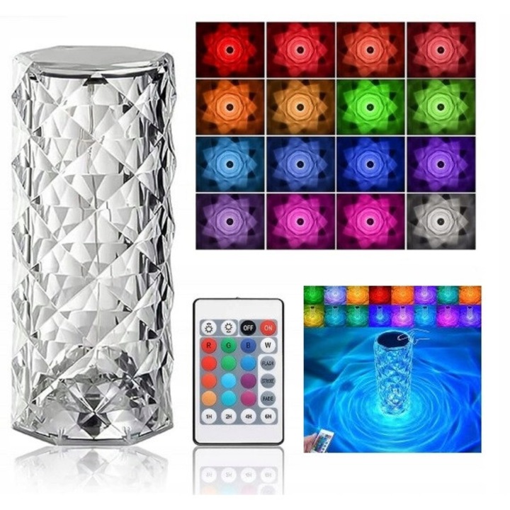 Lampa portabila Azaris Crystal, 16 culori, USB, 13x9cm, set complet