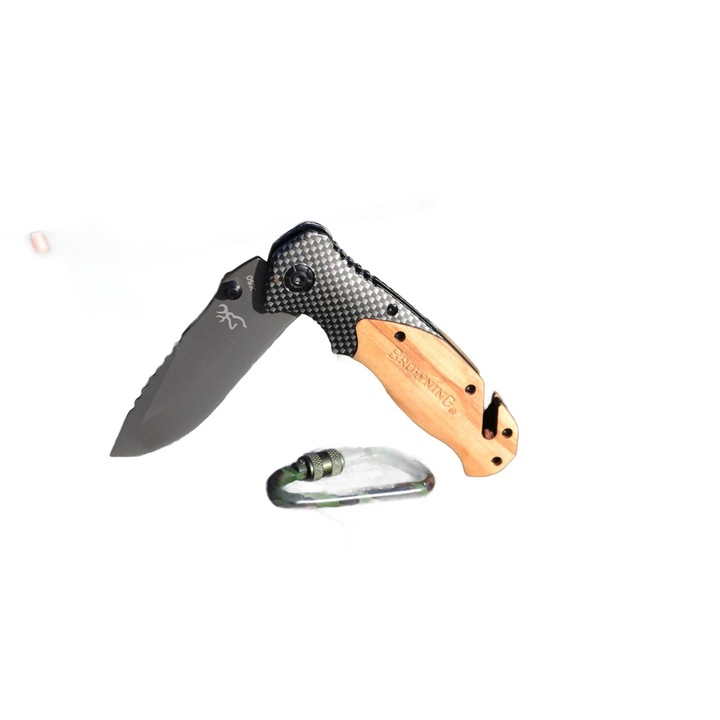 Cutit tactic BROW, 20cm, lama 8,5cm, metal, maner din lemn