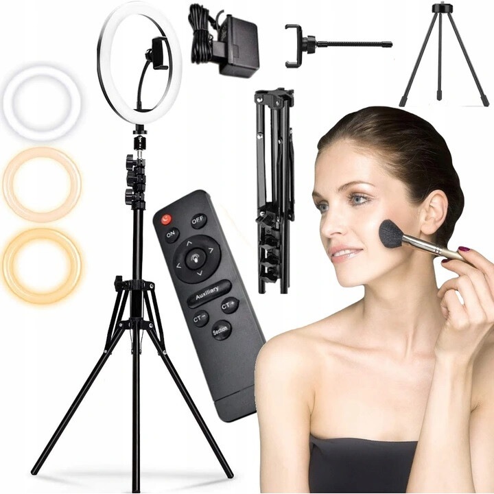 Lampa Pierscieniowa LED 30W, Falcon, Stativ Reglabil 220cm, 3 Temperaturi de Culoare, Diametru 30cm