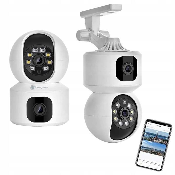 Set 2 Camere de Supraveghere WiFi HD Azaris, Rotative, Comunicare Bidirectionala, Alb