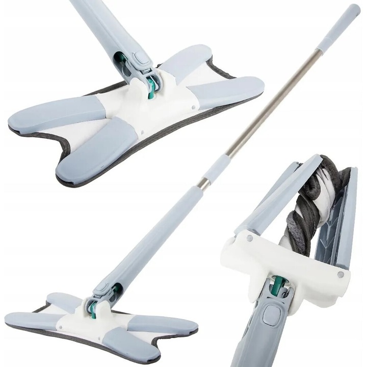 Mop cu Wyciskacz Rotativ Twist, Azaris, Alb-Gri, 145cm, Set cu 1x Nakladka din Microfibra