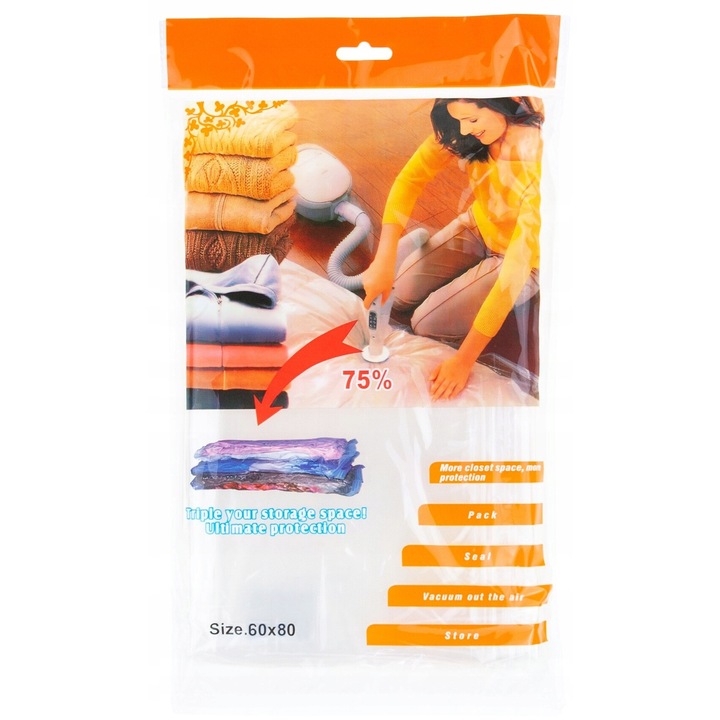 Sac vacuum Azaris 50x60cm pentru haine, reutilizabil, protectie impotriva umezelii si murdariei, set de organizare