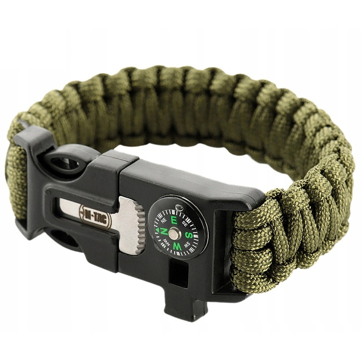 Bratara tactica Paracord, Azaris, Fluier, Busola Olive, M