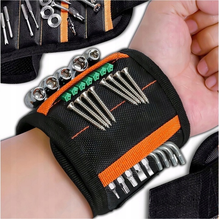 Magnetic band, Titanium+, 37 cm, 5 magneti neodim, reglare velcro, ergonomica, confortabila, rezistenta, usoara, neagra, Set 1 bucata, fibra de nailon, greutate 0.3 kg, dimensiune 0.5 cm