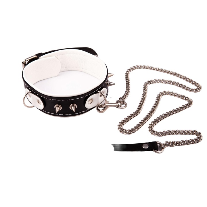 Set zgarda cu tinte si lesa, Whips Collection, 4.5cm latime, 42-50cm, piele naturala