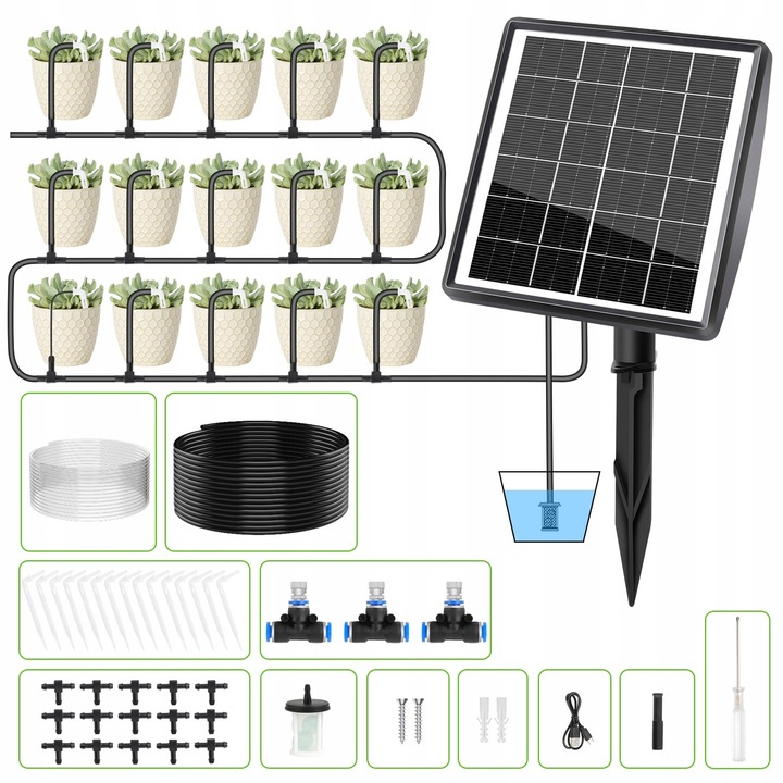 Слънчева автоматична система за напояване 15м, с контролер, за градина