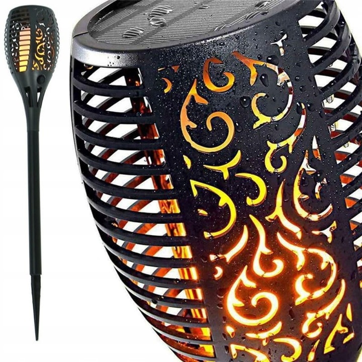 Lampa solara Azaris, 50cm, efect flacara, 12 LED, neagra