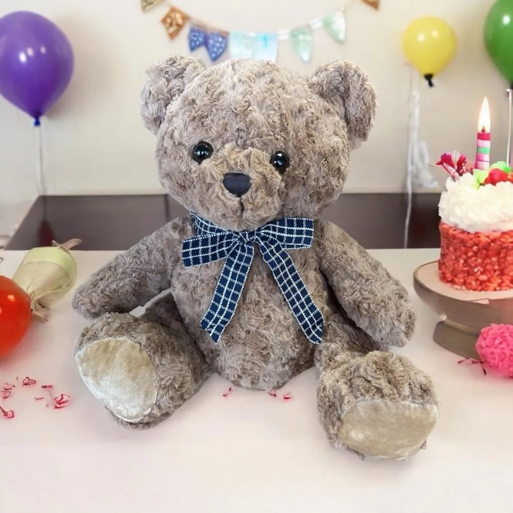 Плюшена играчка ТЕА 46074-4, Мече с карирана панделка, кафяво, 40 см