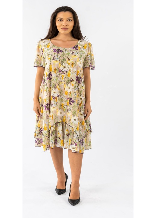 Зелена рокля с флорален принт Bianca, Крем