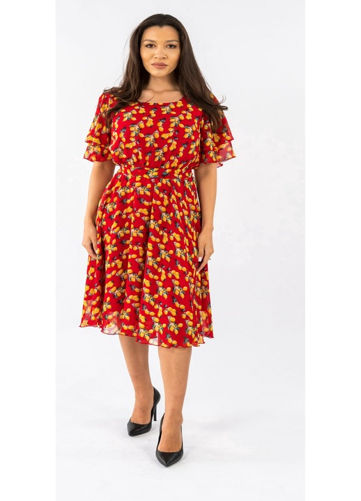 Червена рокля с флорални щампи Olivia, Червен