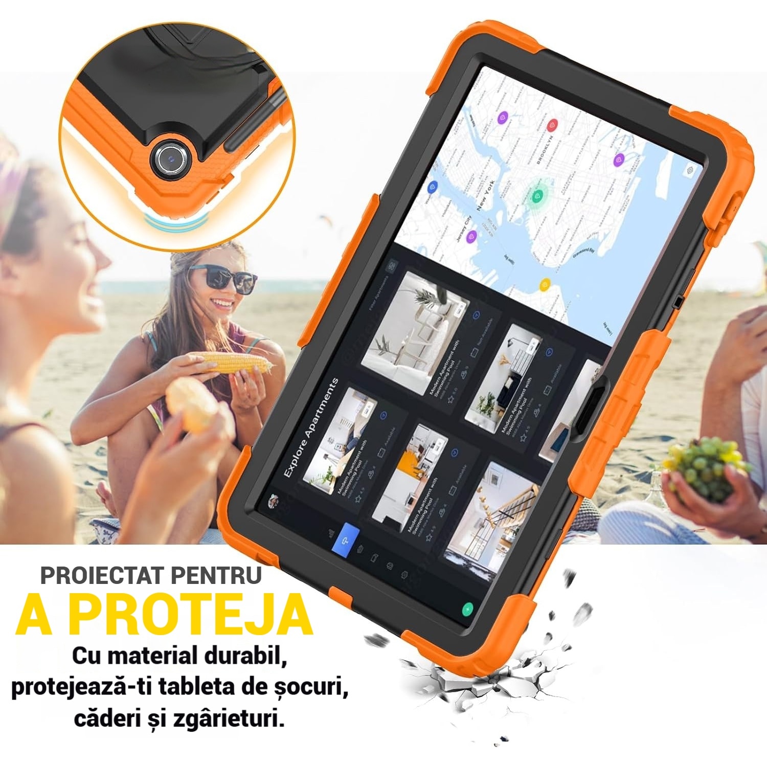 Husa protectie tableta pentru LENOVO Tad11 2024 TB331FC /T ab M11 TB330FU, Fudisenn®, cu Curea de Curele de umar si Folie Protectoare, Rotire La 360°, Rezistent la Socuri si la cadere, Dispozitiv de Sustinere in Toate Directiile, Portocalie
