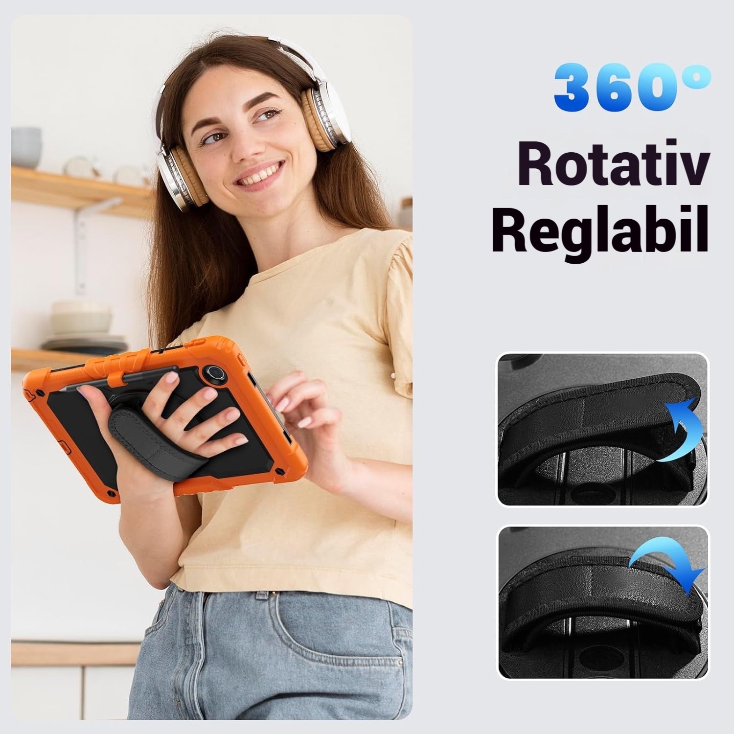 Husa protectie tableta pentru LENOVO Tad11 2024 TB331FC /T ab M11 TB330FU, Fudisenn®, cu Curea de Curele de umar si Folie Protectoare, Rotire La 360°, Rezistent la Socuri si la cadere, Dispozitiv de Sustinere in Toate Directiile, Portocalie