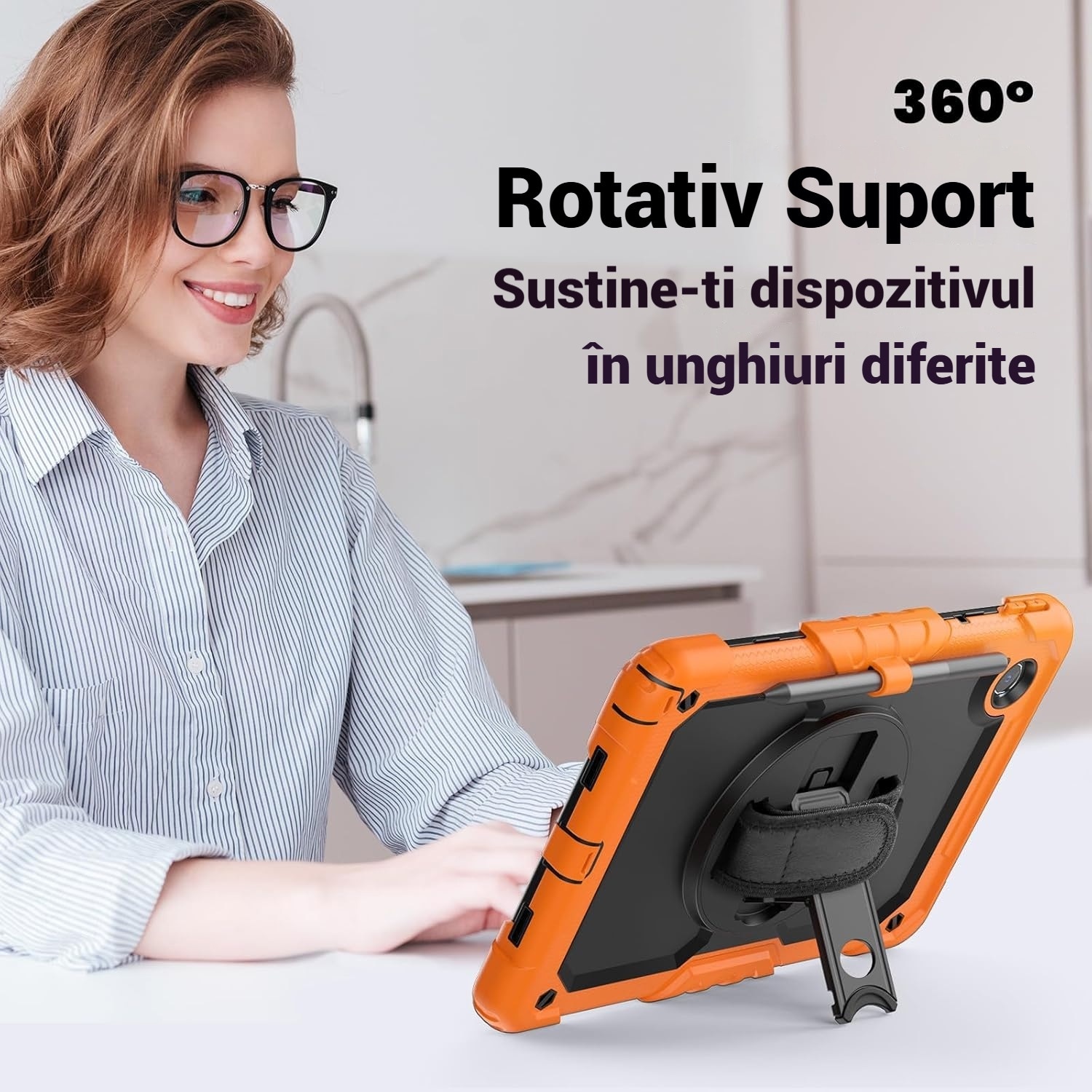 Husa protectie tableta pentru LENOVO Tad11 2024 TB331FC /T ab M11 TB330FU, Fudisenn®, cu Curea de Curele de umar si Folie Protectoare, Rotire La 360°, Rezistent la Socuri si la cadere, Dispozitiv de Sustinere in Toate Directiile, Portocalie