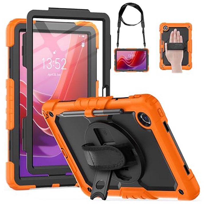 Husa protectie tableta pentru LENOVO Tad11 2024 TB331FC /T ab M11 TB330FU, Fudisenn®, cu Curea de Curele de umar si Folie Protectoare, Rotire La 360°, Rezistent la Socuri si la cadere, Dispozitiv de Sustinere in Toate Directiile, Portocalie