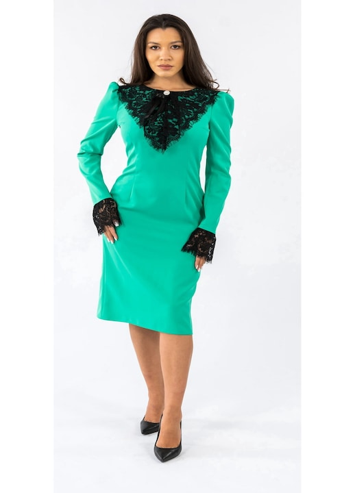 Зелена рокля с дантела Наталия, Зелен