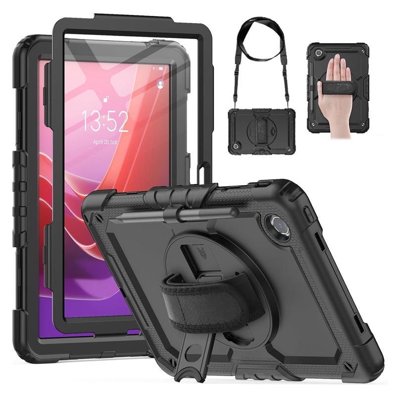 Husa protectie tableta pentru LENOVO Tad11 2024 TB331FC /T ab M11 TB330FU, Fudisenn®, cu Curea de Curele de umar si Folie Protectoare, Rotire La 360°, Rezistent la Socuri si la cadere, Dispozitiv de Sustinere in Toate Directiile, Negru