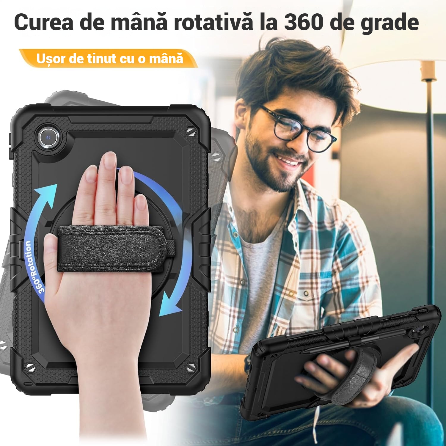 Husa protectie tableta pentru LENOVO Tad11 2024 TB331FC /T ab M11 TB330FU, Fudisenn®, cu Curea de Curele de umar si Folie Protectoare, Rotire La 360°, Rezistent la Socuri si la cadere, Dispozitiv de Sustinere in Toate Directiile, Negru