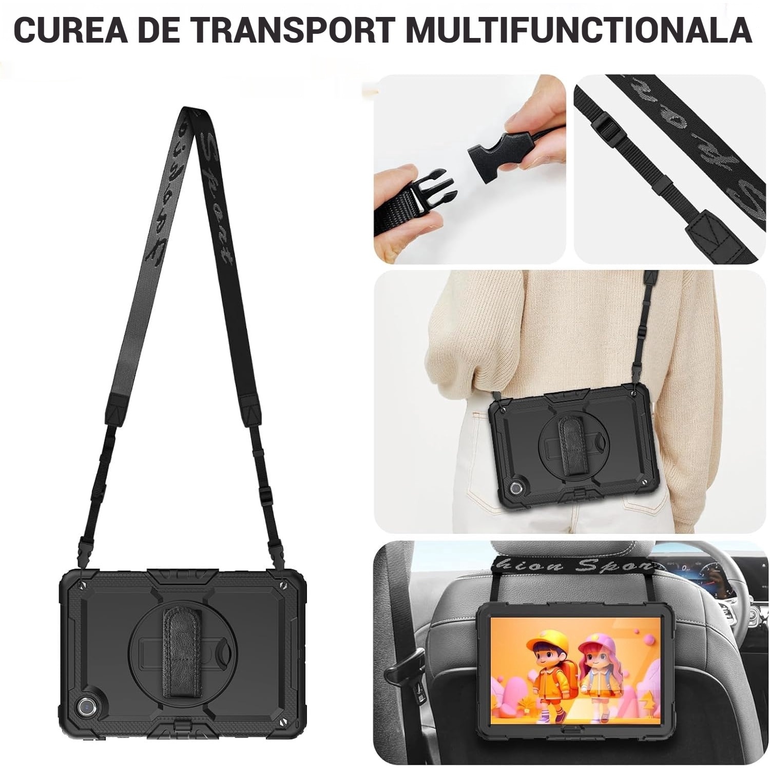 Husa protectie tableta pentru LENOVO Tad11 2024 TB331FC /T ab M11 TB330FU, Fudisenn®, cu Curea de Curele de umar si Folie Protectoare, Rotire La 360°, Rezistent la Socuri si la cadere, Dispozitiv de Sustinere in Toate Directiile, Negru