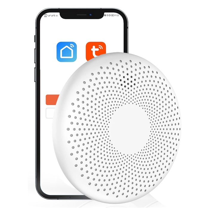 Detectoare de fum si monoxid de carbon, Wifi, 2 in 1, Alarma sincrona instantanee, 85 dB, Baterie de lunga durata, Usor de operat, Retea extensibila, Orber, ABS, Alb