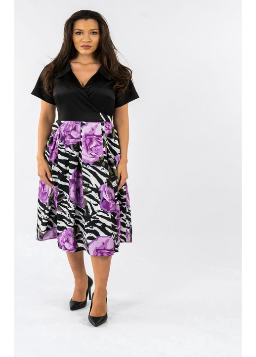 Rochie Neagra cu Imprimeu Floral Mov Sofia, Mov