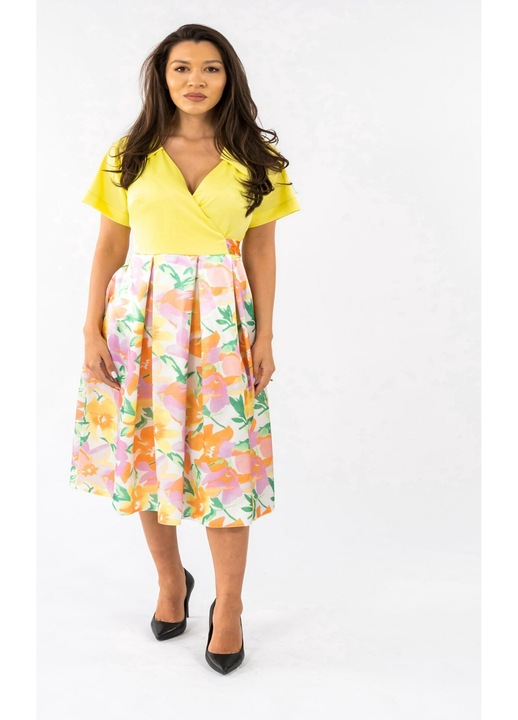 Rochie Galbena cu Imprimeu Floral Sofia, Galben