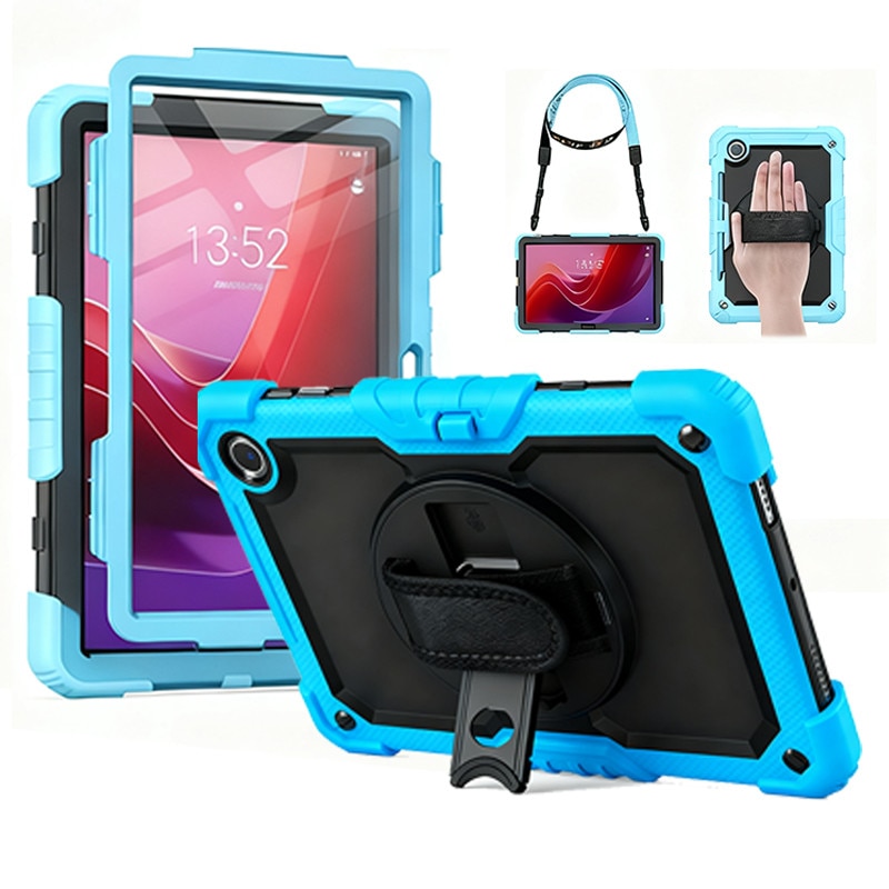 Husa protectie tableta pentru LENOVO Tad11 2024 TB331FC /T ab M11 TB330FU, Fudisenn®, cu Curea de Curele de umar si Folie Protectoare, Rotire La 360°, Rezistent la Socuri si la cadere, Dispozitiv de Sustinere in Toate Directiile, Albastru deschis