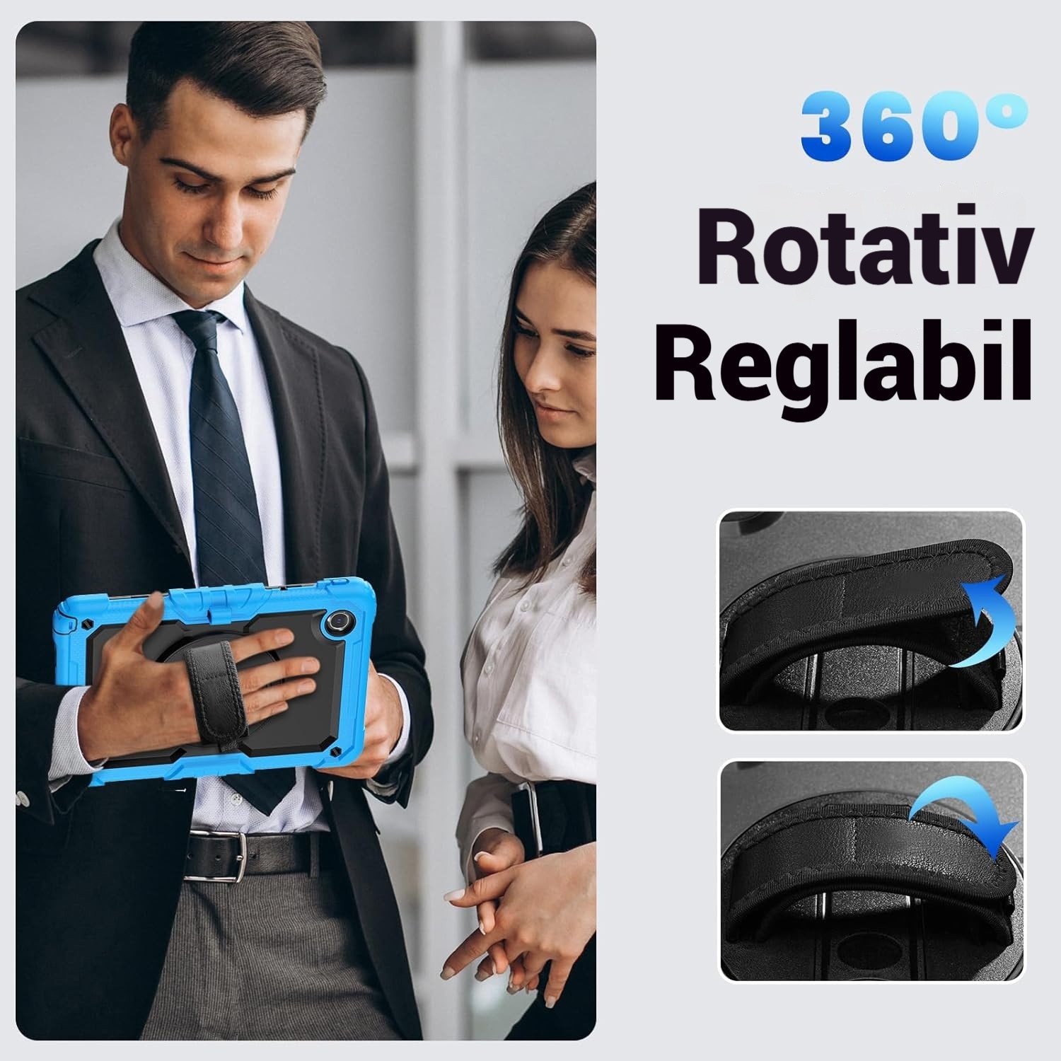 Husa protectie tableta pentru LENOVO Tad11 2024 TB331FC /T ab M11 TB330FU, Fudisenn®, cu Curea de Curele de umar si Folie Protectoare, Rotire La 360°, Rezistent la Socuri si la cadere, Dispozitiv de Sustinere in Toate Directiile, Albastru deschis