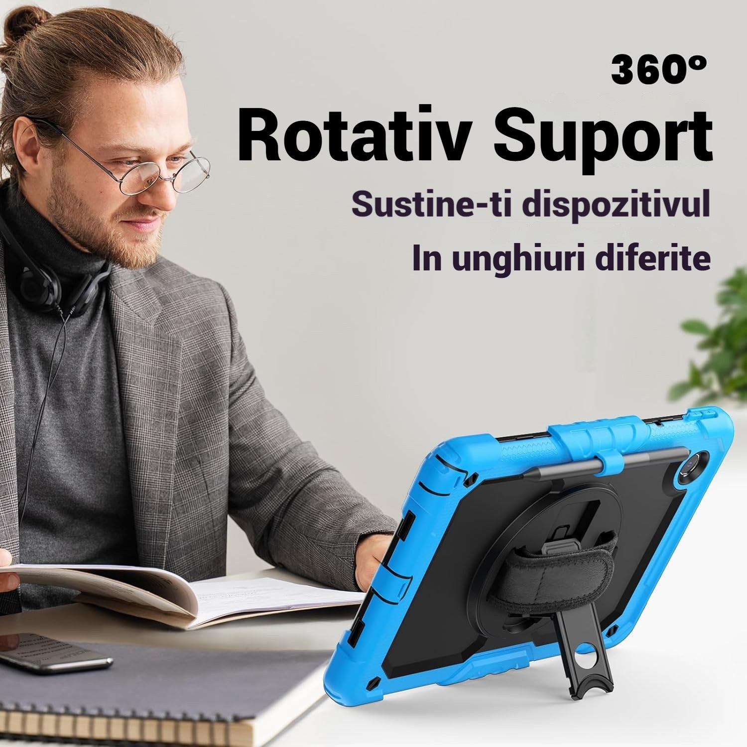 Husa protectie tableta pentru LENOVO Tad11 2024 TB331FC /T ab M11 TB330FU, Fudisenn®, cu Curea de Curele de umar si Folie Protectoare, Rotire La 360°, Rezistent la Socuri si la cadere, Dispozitiv de Sustinere in Toate Directiile, Albastru deschis